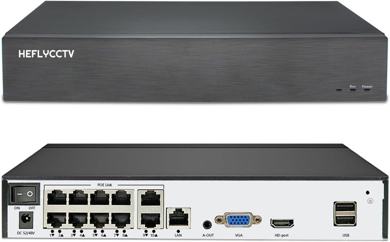 HEFLYCCTV 10 Channel NVR 4K Support 10 x 8MP/6MP/5MP/4MP/2MP/1080P IP Cameras, with 10CH POE Port,10CH Network Video Recorders with AI Motion Detection,Supports up to 8TB HDD (Not Included) - Image 1